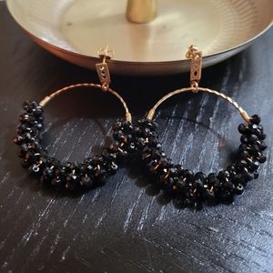 Goldtone Hoops with Black Beads
